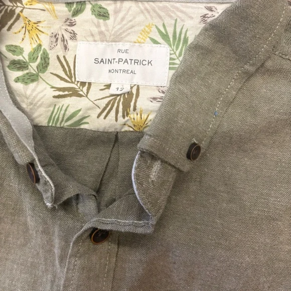 Kids Short Sleeve Button-Down Shirt in Olive Green - Picture 2 of 3